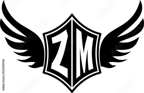 ZM logo emblem with winged and shield template