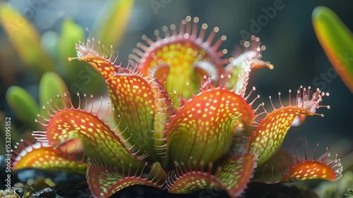 close up view of a Venus flytrap plant with clear detail view