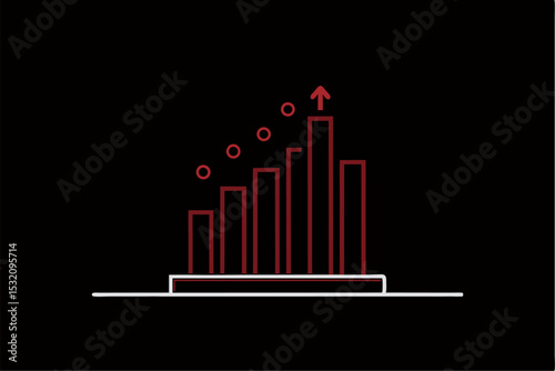 Isometric 3D illustration of a blue bar chart representing financial growth, business performance, or statistical analysis. The image features five ascending bars placed on a tech-style platform.
