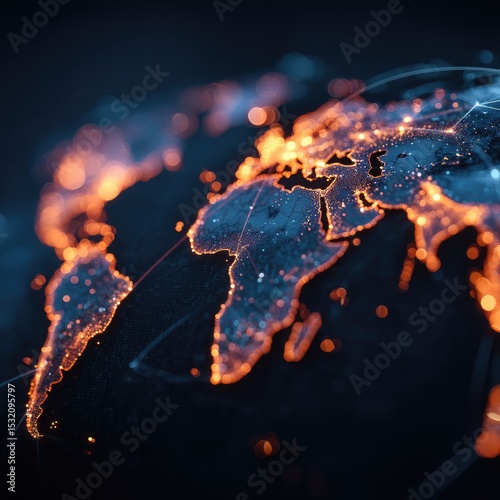 Global network, glowing world map