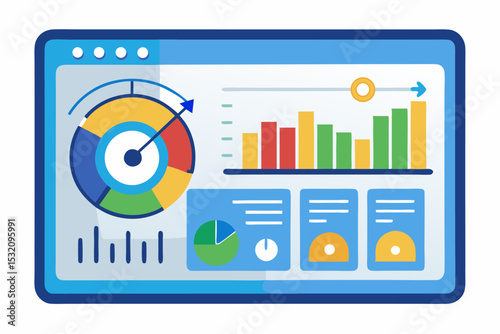 Isometric 3D illustration of a blue bar chart representing financial growth, business performance, or statistical analysis. The image features five ascending bars placed on a tech-style platform.