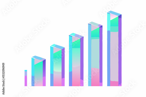 Isometric 3D illustration of a blue bar chart representing financial growth, business performance, or statistical analysis. The image features five ascending bars placed on a tech-style platform.