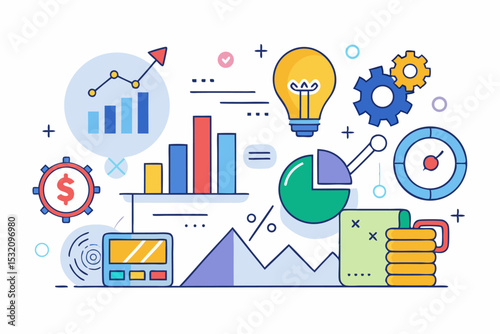 Isometric 3D illustration of a blue bar chart representing financial growth, business performance, or statistical analysis. The image features five ascending bars placed on a tech-style platform.