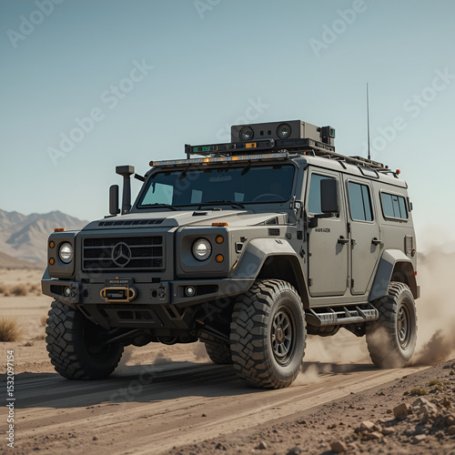 High-Tech Armored Car: Military Grade Off-Road Vehicle for Modern Tactical Operations and Expedition Missions