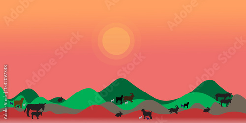 African savanna landscape. Wild animals in National park. Safari travel concept