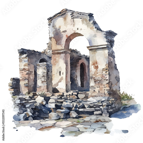 Religious Ruins, watercolor clipart vector, isolated on a white background.