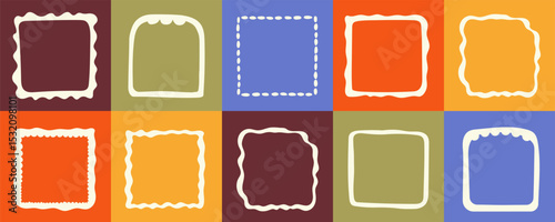 Vector set of hand drawn cut out style square frames and borders - abstract design elements for decoration or logo design templates, prints, placards 