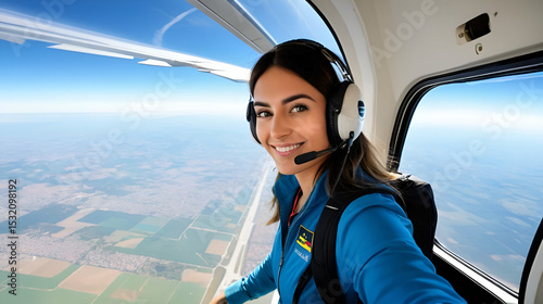 Ragazza aviatore turista guida aereo simpatico divertente