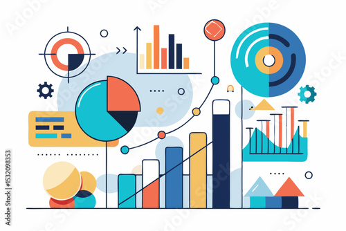 Isometric 3D illustration of a blue bar chart representing financial growth, business performance, or statistical analysis. The image features five ascending bars placed on a tech-style platform.