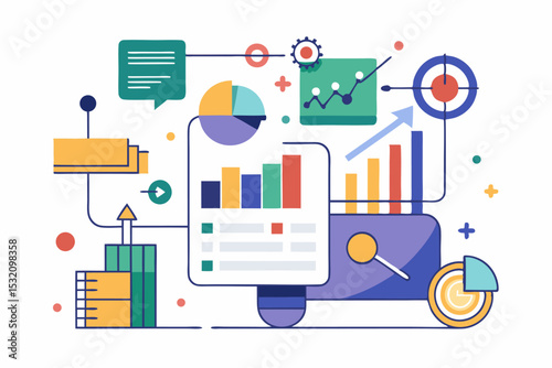 Isometric 3D illustration of a blue bar chart representing financial growth, business performance, or statistical analysis. The image features five ascending bars placed on a tech-style platform.