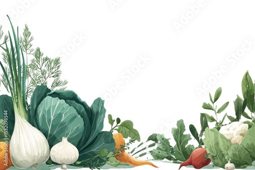 Colorful vegetables and herbs border