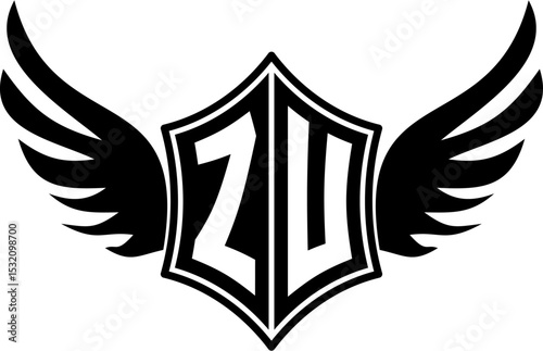 ZU logo emblem with winged and shield template