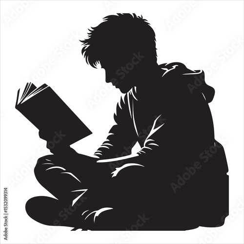 Silhouette of a Person Reading a Book  , black color  vector  