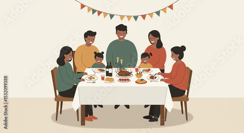 Family meal gathering illustration