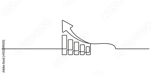 Continuous one line drawing of clipboard. Growth graph icon business, bar chart, object single one line art. Doodle vector illustration