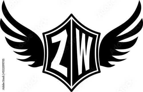 ZW logo emblem with winged and shield template