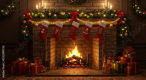 Cozy christmas fireplace scene