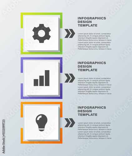 Minimalistic infographic design with three steps. Vertical infographic layout with business icons