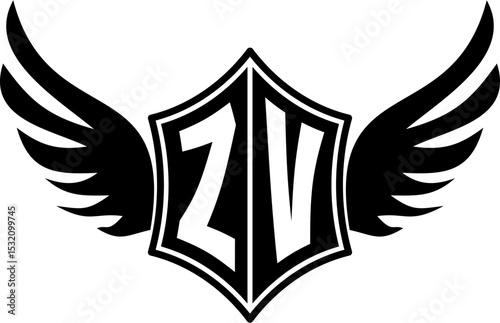 ZV logo emblem with winged and shield template