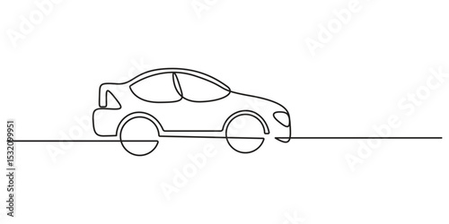 Abstract small car in one continuous line drawing. Minimalist black linear sketch isolated on white background, Vehicle car auto vector icon. One line outline of the car. Doodle vector illustration
