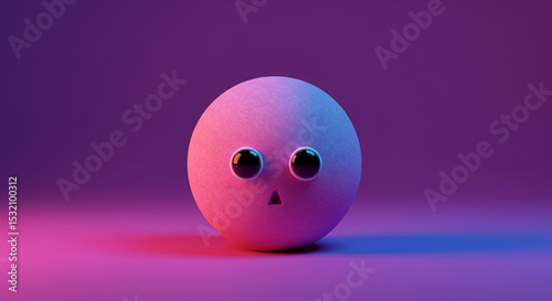 Pink egg-shaped emoji with large, expressive eyes in a purple gradient background. Simple, modern, and stylized object, showcasing a digital graphic design aesthetic.