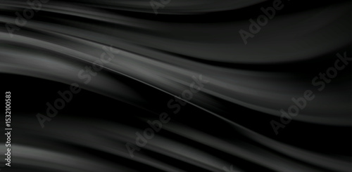 Smooth elegant black satin texture abstract background. Luxurious flowing background design. Vector Drapery Wallpaper BG