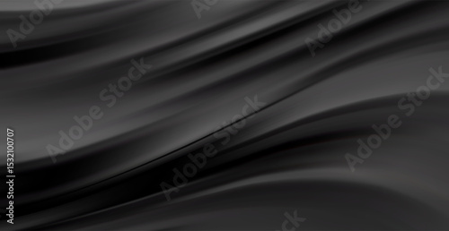Smooth elegant black satin texture abstract background. Luxurious flowing background design. Vector Drapery Wallpaper BG