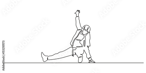 continuous line drawing of a young boy dance practicing. Concept of male hip-hop dance. Premium vector illustration