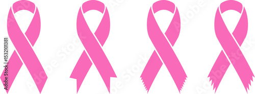 Pink ribbons isolated on white (Breast Cancer Sign). Vector illustration.