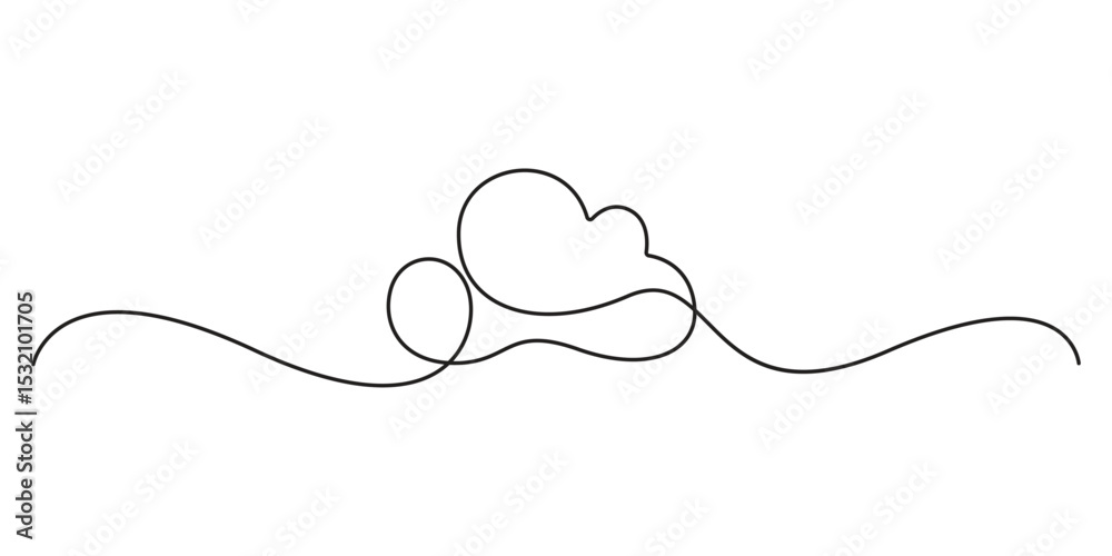 Obraz premium Cloud one line drawing, Cloud in the sky continuous single line vector illustration. Cloud continuous one line drawing, single continuous minimal line drawing cloud, Cloud one line drawing, Pro vector