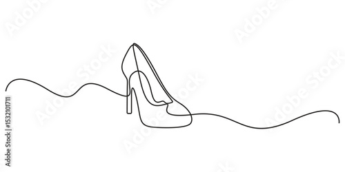 Elegant high heel shoes are drawn with continuous one line on a white background. Minimalist and fashionable vector illustration