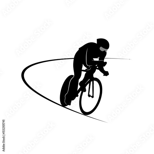 Black Silhouette Icon a Cyclist Racing in a Velodrome, Body Low and Streamlined