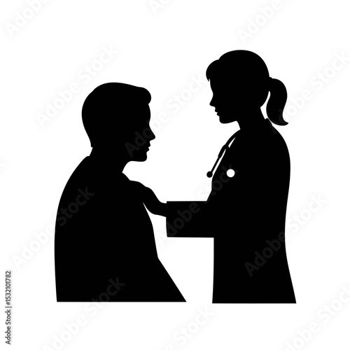 Black Silhouette Icon a Female Doctor Comforting a Patient With a Reassuring Hand on the Shoulder