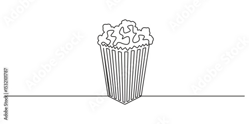 Single continuous line art popcorn. Continuous one line drawing of popcorn vector illustration on a white background. Pro vector