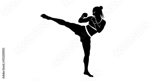 Black Silhouette Icon a Female Mma Fighter Throwing a Spinning Back Kick