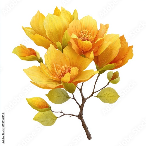 Bright yellow flowers on branch