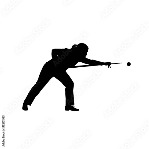 Black Silhouette Icon a Female Snooker Player Focusing Intensely Before Taking a Shot