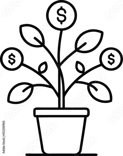 growing money tree in pot outline