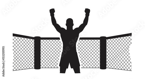 Black Silhouette Icon a Fighter Raising Both Fists in Victory Inside the Octagon