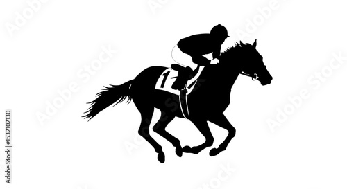 Black Silhouette Icon a Jockey Leaning Forward on a Galloping Racehorse