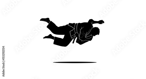 Black Silhouette Icon a Judo Athlete Mid-Air Being Flipped During a Dramatic Move