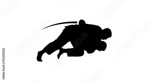 Black Silhouette Icon a Judoka Executing a Powerful Over-the-Shoulder Throw