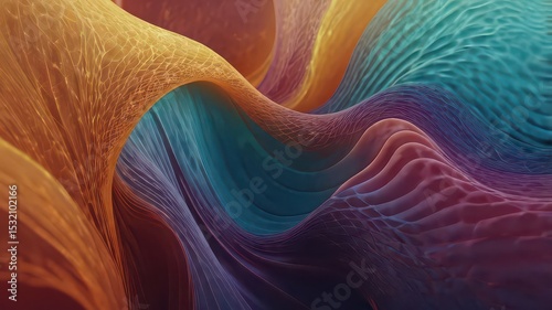 Abstract colorful waves create a flowing texture with a smooth and organic feel in a macro shot