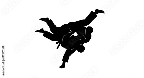 Black Silhouette Icon a Judo Athlete Mid-Air Being Flipped During a Dramatic Move
