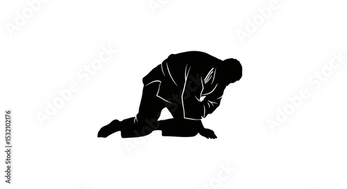 Black Silhouette Icon a Judoka in Kneeling Posture After Completing a Throw