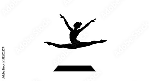 Black Silhouette Icon a Silhouette of a Gymnast Leaping in a Perfect Split Above the Floor Mat