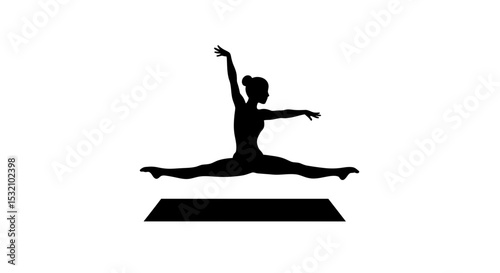 Black Silhouette Icon a Silhouette of a Gymnast Leaping in a Perfect Split Above the Floor Mat ()