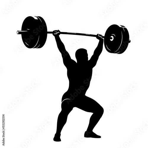 Black Silhouette Icon a Weightlifter Hoisting a Heavy Barbell Overhead