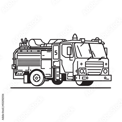 firefighter truck linear graphic art vector
