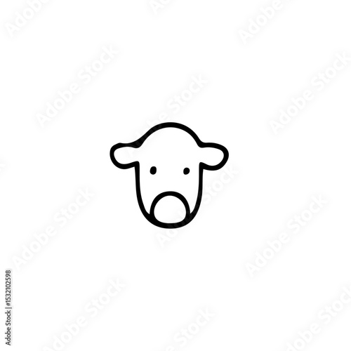 A simple line drawing of a cow head with small ears and a round nose on a plain white background